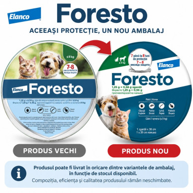 Foresto – Zgarda Antiparazitară pentru Pisici și Câini de Talie Mică (<8 kg), 38 cm